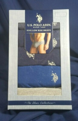 US Polo Assn Low Rise Briefs 5 Pk S Blues Collection Blue Navy Gray Cotton Pouch