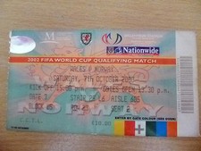 Tickets- FIFA World Cup 2002 Qualifying- WALES v NORWAY, 7th October 2000