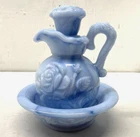 Vintage Avon Blue Marbled Milkglass Pitcher and Basin