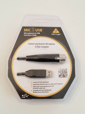 NEW Behringer Microphone to USB Interface Cable 5 Meter Mac PC MIC 2 USB NIP 