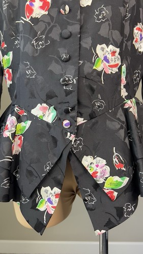 Vintage Lauren Alexander Black Floral Peplum Silk Blazer Jacket M - Picture 4 of 5