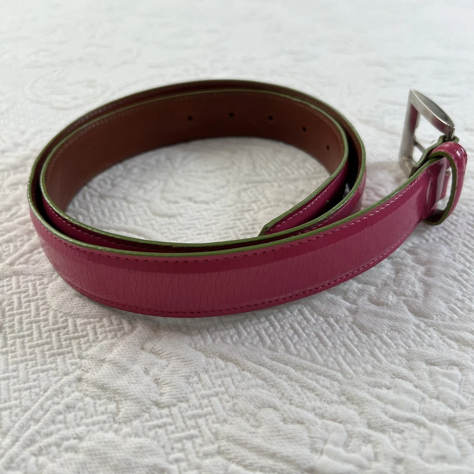 Cinturón Eliza B Mujer Mediano Charol Rosa Caliente Hecho a Mano Essex CT Verde Palma Foto 3 de 4