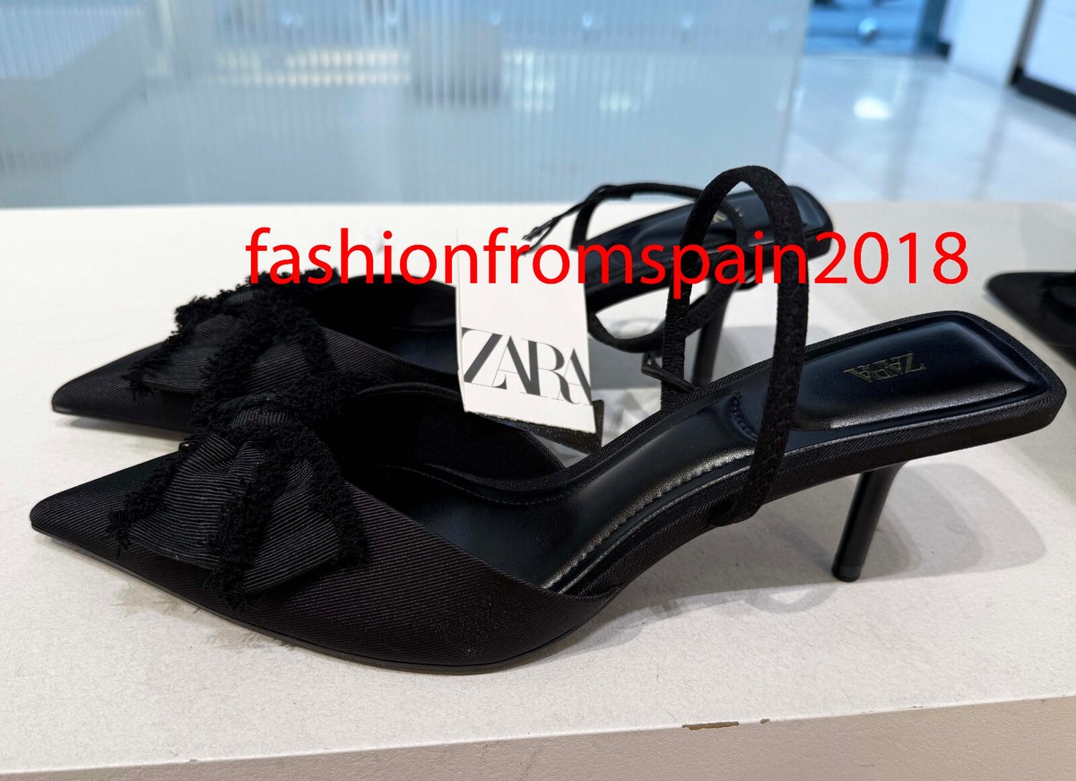 ZARA NEW WOMAN SLING BACK BOW HEELS SHOES BLACK 35-42 2226