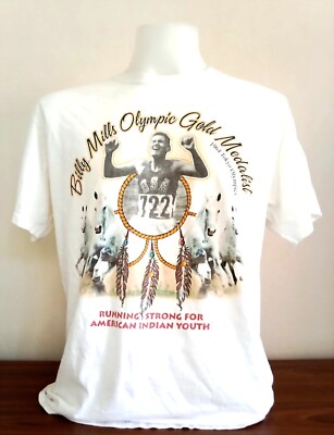 JERZEES Vintage Billy Mills Olympic Gold Medalist 1964 at Tokyo white T-Shirt