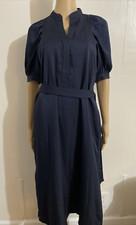 ANN TAYLOR PETITE BELTED SHIRT DRESS XSP BLUE BALLOON SHORT SLEEVE Women's