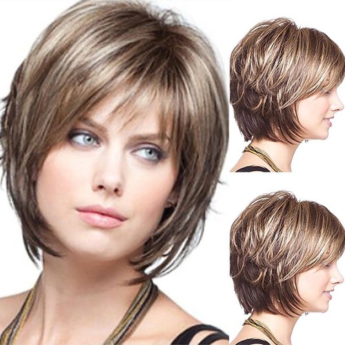 Damen Haar Glatte Perücke Bob Mode Volle Kurz Perücken Gelockt Wig Wie Cosplay - Bild 34 von 35