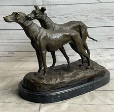 Signed Racing Dogs Bronze Sculpture Marble Base Figurine Figure Sale Home Art