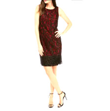 NINE WEST Women's Two Tone Sequin Lace Cocktail Dress RED/BLACK Size 12