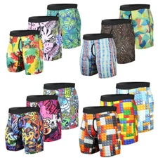 3 Pack Men Boxer Briefs Long Leg Anti Chafing Stretch Quick Dry Shorts Underwear