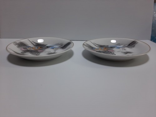 Vintage Japanese Kutani Hand Painted Saucer Plate Set 2 - Picture 5 of 9