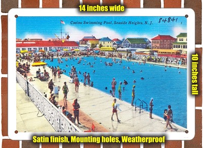 METAL SIGN - New Jersey Postcard - Casino Swimming Pool, Seaside Heights, N. J.
