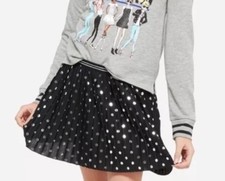 New JUSTICE SKIRT BLACK SILVER SPARKLE POLKA DOT SKIRT Girl's Size 10