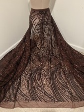 Brown 4way stretch sequins Embroidery Mesh Lace fabric 50  Width 1 Yard