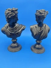 Maitland Smith Pair of Bronze Greco Roman Busts 12" Diana & Apollo Sculpture