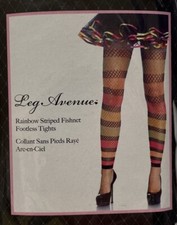 Rainbow Striped Footless Tights Fishnets Stockings Leg Avenue RN 130015 NEW