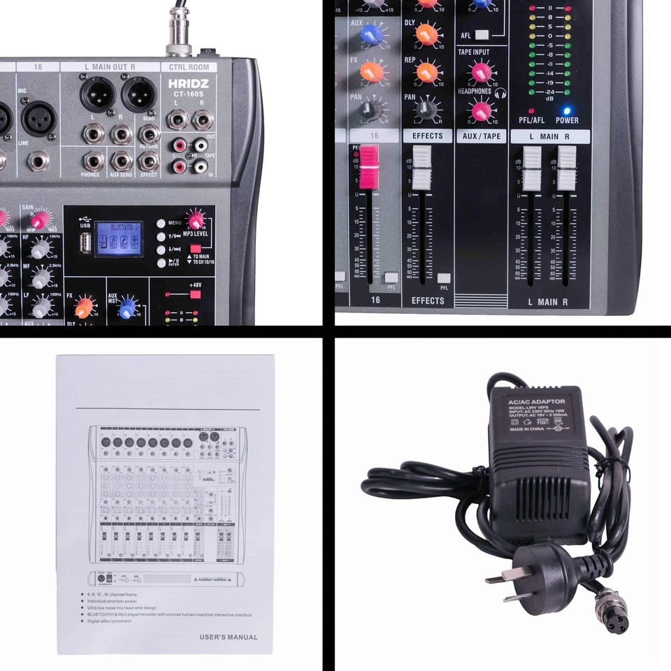 Hridz 16 Channel DJ Karaoke Audio Sound Mixer Mixing DJ Console USB with 48V Pha - Image 3 of 4