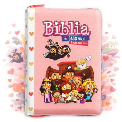 Biblia para Niñas Mi Gran Viaje Compacta con Cierre RV1960 imit rosa/corazones