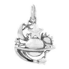 Universe Sun Moon Stars Saturn Galaxy Space Celestial 925 Sterling Silver Charm