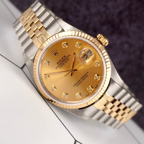 Rolex Datejust 36mm Yellow Gold Fluted Gold Diamond Dial Jubilee Watch - Picture 12 of 12