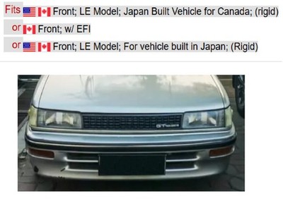 bumper cover for 1988 TOYOTA COROLLA LE Model Japan Built Vehicle for Canada