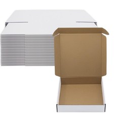 Shipping Boxes 10x10x2 inch Set of 25 White Corrugated Cardboard