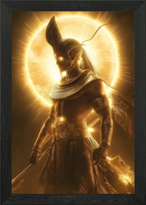 Golden Egyptian Sun God Warrior Framed Wall Art Poster Canvas Print Picture