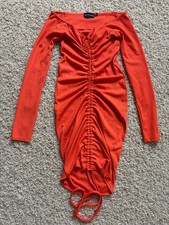 PrettyLittleThing size 6 orange bodycon ruched mini dress