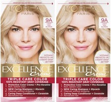 Loreal Excellence 9A Light Ash Blonde Permanent Hair Color Dye triple care,2PK