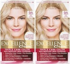 Loreal Excellence 9A Light Ash Blonde (Permanent Hair Color Dye) triple care,2PK