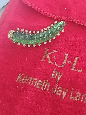 RARE Kenneth Jay Lane KJL Translucent Green Jelly Belly Caterpillar Pin 3575