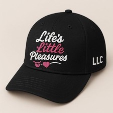 Lifes Little Pleasures Embroidered Black Cap ...