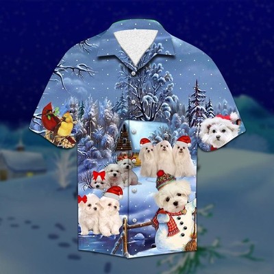 Maltese Christmas Unisex Adult, Tropical Hawaiian Shirt, Aloha Party