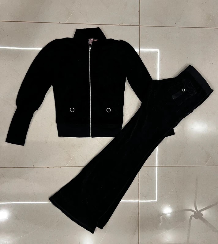 Juicy Couture Black Velour Tracksuit Set (Top S / Pants M)