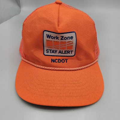 #ad Vintage NCDOT Work Zone Hat Cap Snap Back Orange Mesh Trucker Safety Mens 80s $19.99