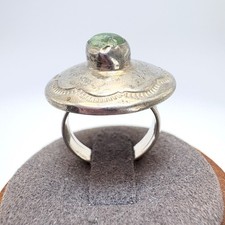Antique Native American Green Turquoise Ring Sterling Silver 925 Size 5.25