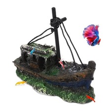 Small Boat Aquarium Decorations Resin - Sunken Shipwreck Fish Tank Ornament f...