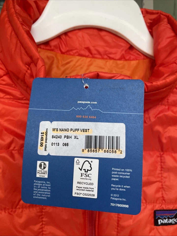 NEW Patagonia Nano Puff Vest XL XLARGE Orange Blaze Hunt Puffer Full Zip 84240 - Image 3 of 4