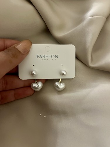 Pearl and Heart-Shaped Drop Earrings