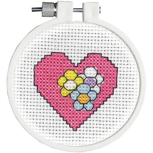 Janlynn/Kid Stitch Mini Counted Cross Stitch Kit 3" Round-Heart (11 Count) - 21-