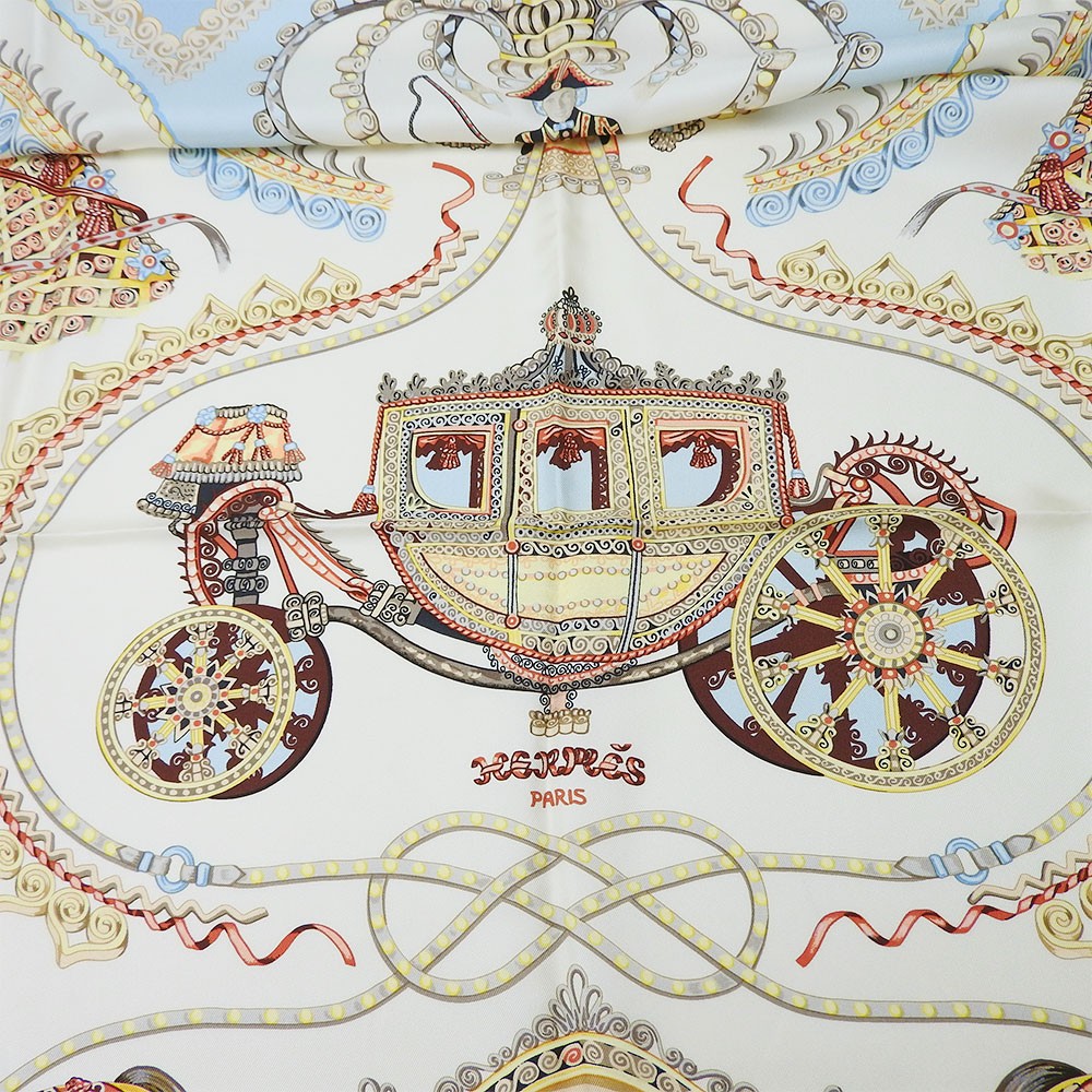 Vintage Hermes Carre 90 Silk Scarf Light Blue White Poplar Women Carrier  