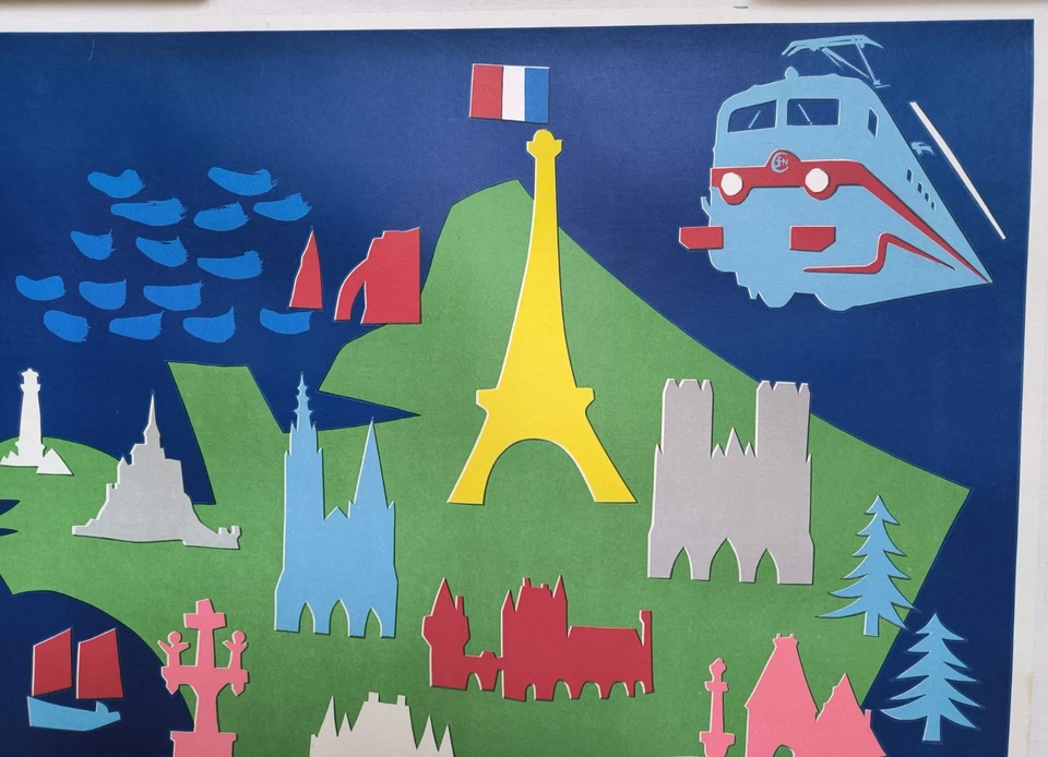 affiche ancienne originale Tourisme Chemin De Fer SNCF  France Entoilée 1954 - Photo 3/4