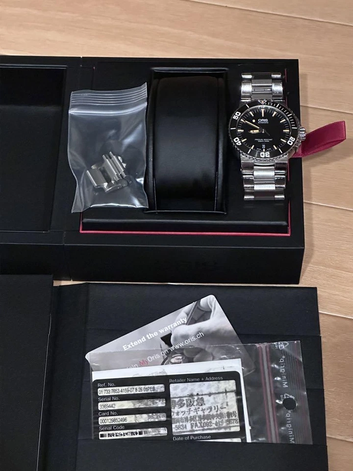 ORIS Aquis Date Automatic Men's Watch Black Orange Dial Silver Bracelet - Image 4 of 4