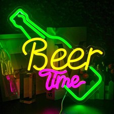 Looklight Beer Time Neon LED Sign for Wall Decor - USB Powered Bar Club Gaming