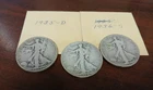 LIBERTY WALKING SILVER HALF DOLLARS, ALL 3 COINS, 1934S ,1935D, 1936S
