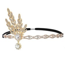 1920s Flapper Headpiece Roaring 20s Feather Headband Great Chain Gold