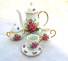 Miniature Porcelain Tea Set Gold Trim Roses