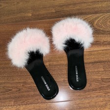 Steve Madden Faux Pink Fur Slippers Fluffy Slides Indoor Outdoor Pink, Sz 9