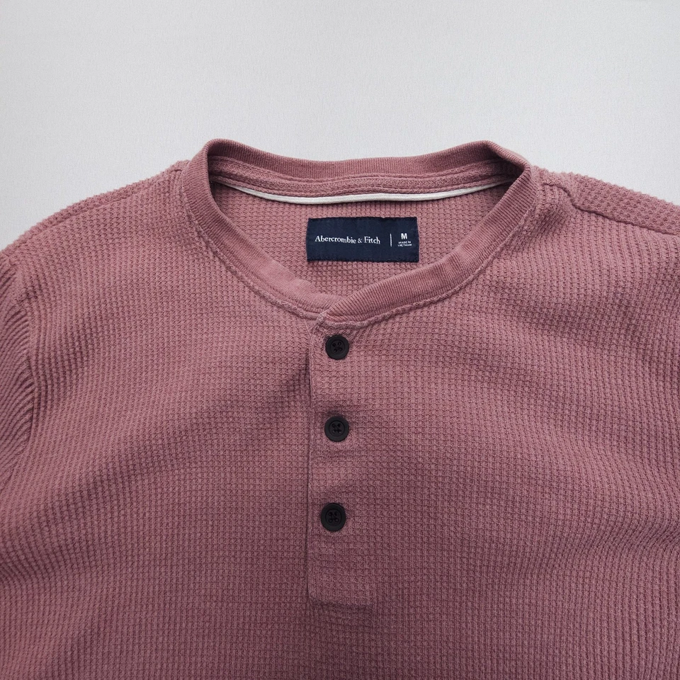 Abercrombie & Fitch Thermal Knit Henley Shirt Mens Medium Pink Slim Muscle Fit - Image 3 of 4