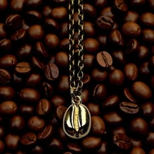 Espresso Bean Coffee Tiny Charm Necklace Gold Tone Coffee Lover Gift For Her