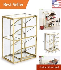 Multi-Purpose Gold and Glass Desk Organizer - Perfect for Makeup & Stationery